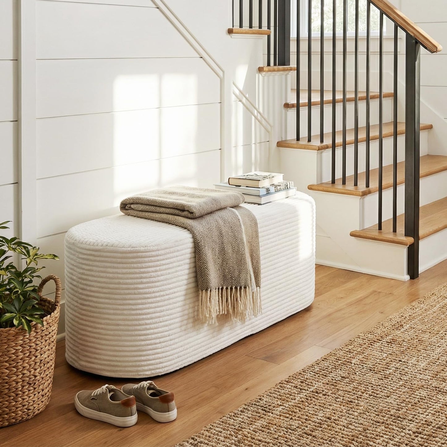 Upholstered Ottoman Bench 120CM Modern End of Bed Stool with Corduroy Fabric