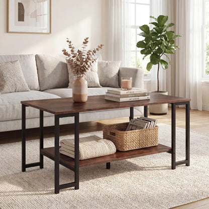 2-Tier Coffee Table Modern Accent Table with Open Storage Shelf Center Table