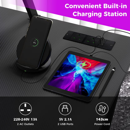 L-Shaped Gaming Desk with Outlets USB Ports and Monitor Shelf