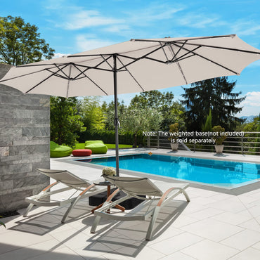 460 cm Twin Patio Umbrella with 48 LED Lights and Auto-Charging Solar Panel