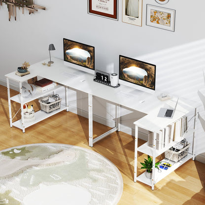 L-shaped Computer Desk Reversible Corner Desk with Adjustable Shelf