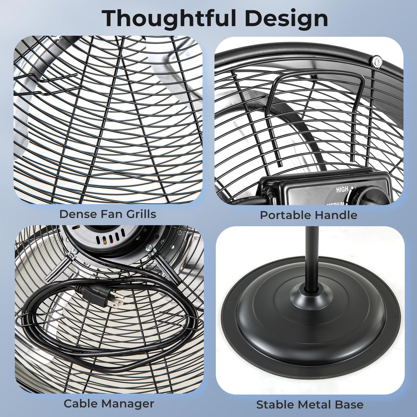 Height & 360° Tilt Adjustable Standing Floor Fan with 3 Speeds & Aluminum Blades