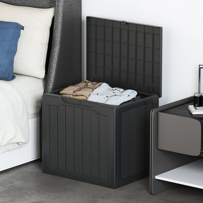 96L Outdoor Storage Box with Lockable Lid and Wicker-Woven Texture