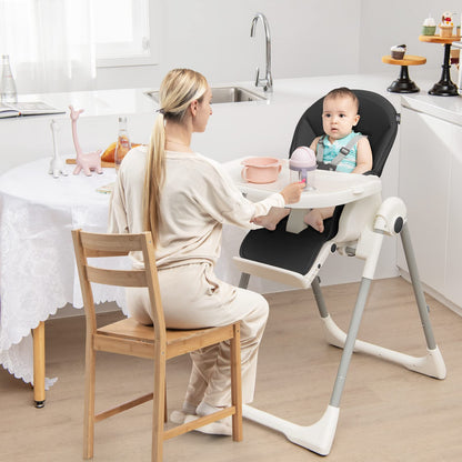 Foldable Reclining Infants High Chair with Removable Double Trays