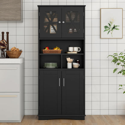 Freestanding Storage Cupboard with Open/Adjustable Shelves and Doors