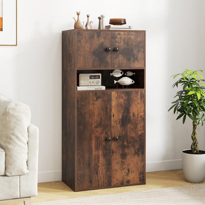 4-Tier Tall Bookcase with 4 Doors, 111cm Modern Bookshelf Display Cabinet