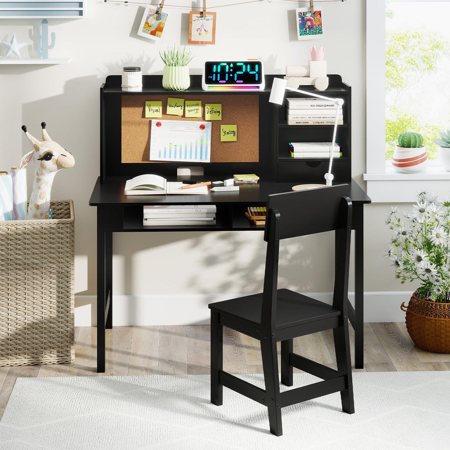 Kids Study Desk and Chair Set Wooden Students Writing Table