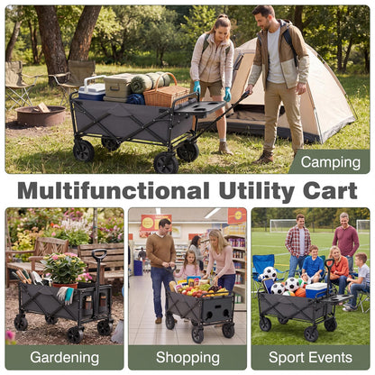 Collapsible Wagon Cart with Flexible Handle and Cup Holders