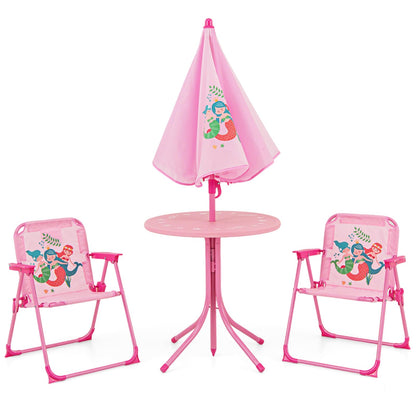 Kids Picnic Table and Chair Set with 2 Folding Chairs and Height Adjustable Umbrella