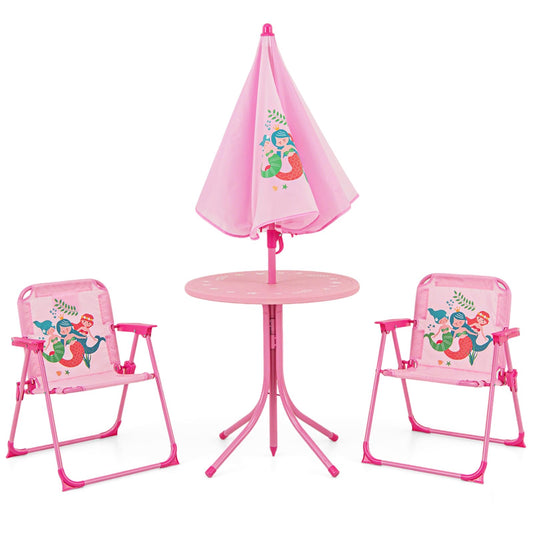 Kids Picnic Table and Chair Set with 2 Folding Chairs and Height Adjustable Umbrella