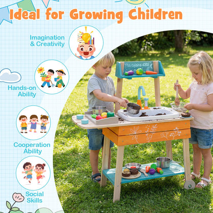 Mud Kitchen, Outdoor Kids Play Kitchen with Removable Sink