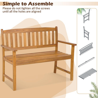 2-Person All-Weather Acacia Wood Patio Loveseat Park Bench Chair
