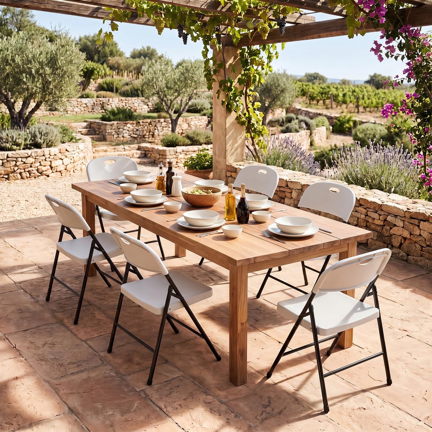 Foldable Plastic Chairs with Ergonomic Backrest and Metal Legs