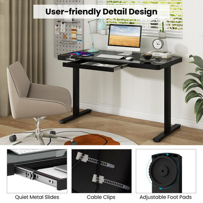 120 x 60 CM Whole-Piece Glass Standing Desk with Drawers