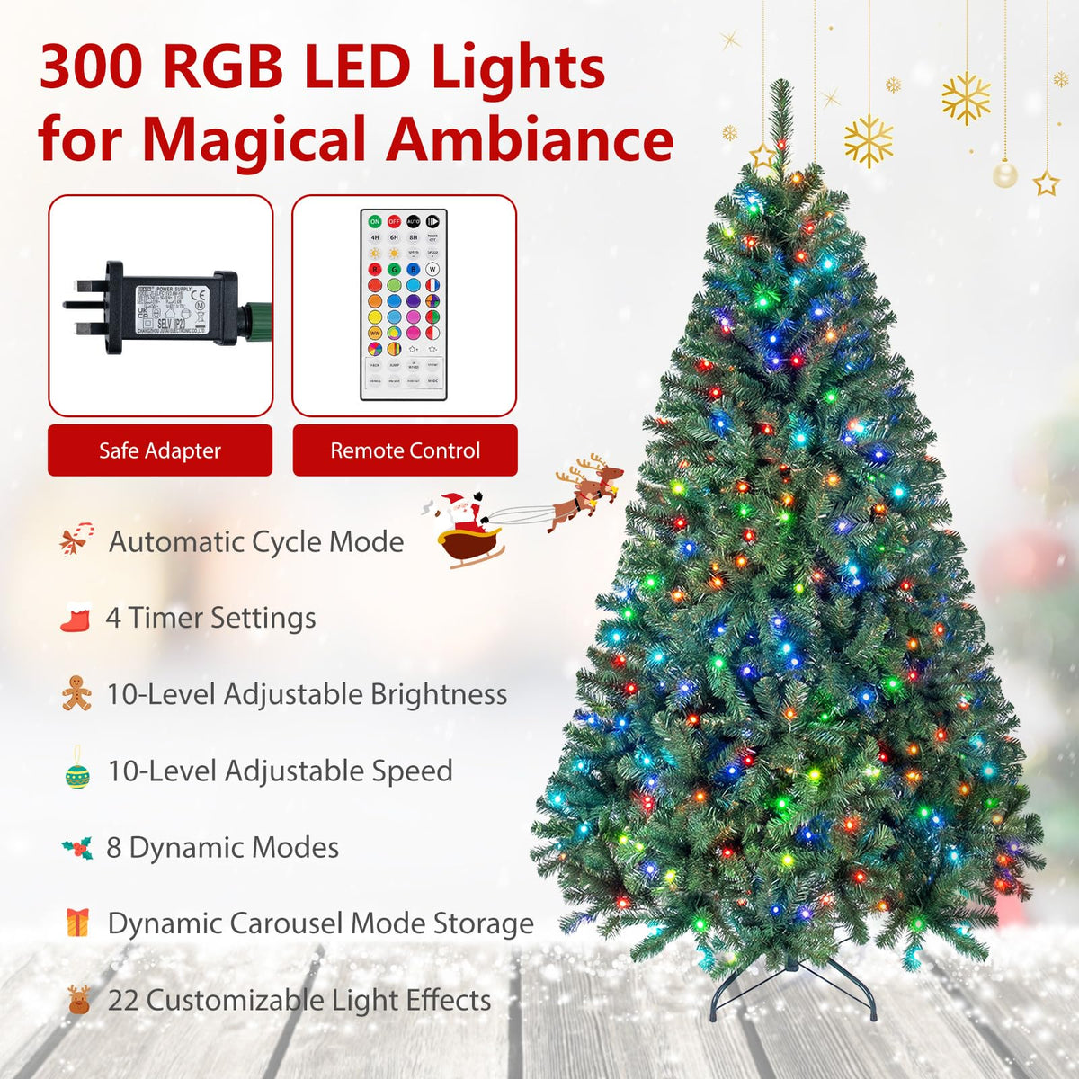 6FT Pre-lit Christmas Tree with 300 RGB LED Lights