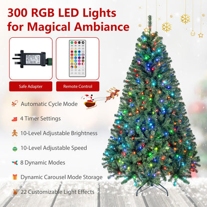 6FT Pre-lit Christmas Tree with 300 RGB LED Lights