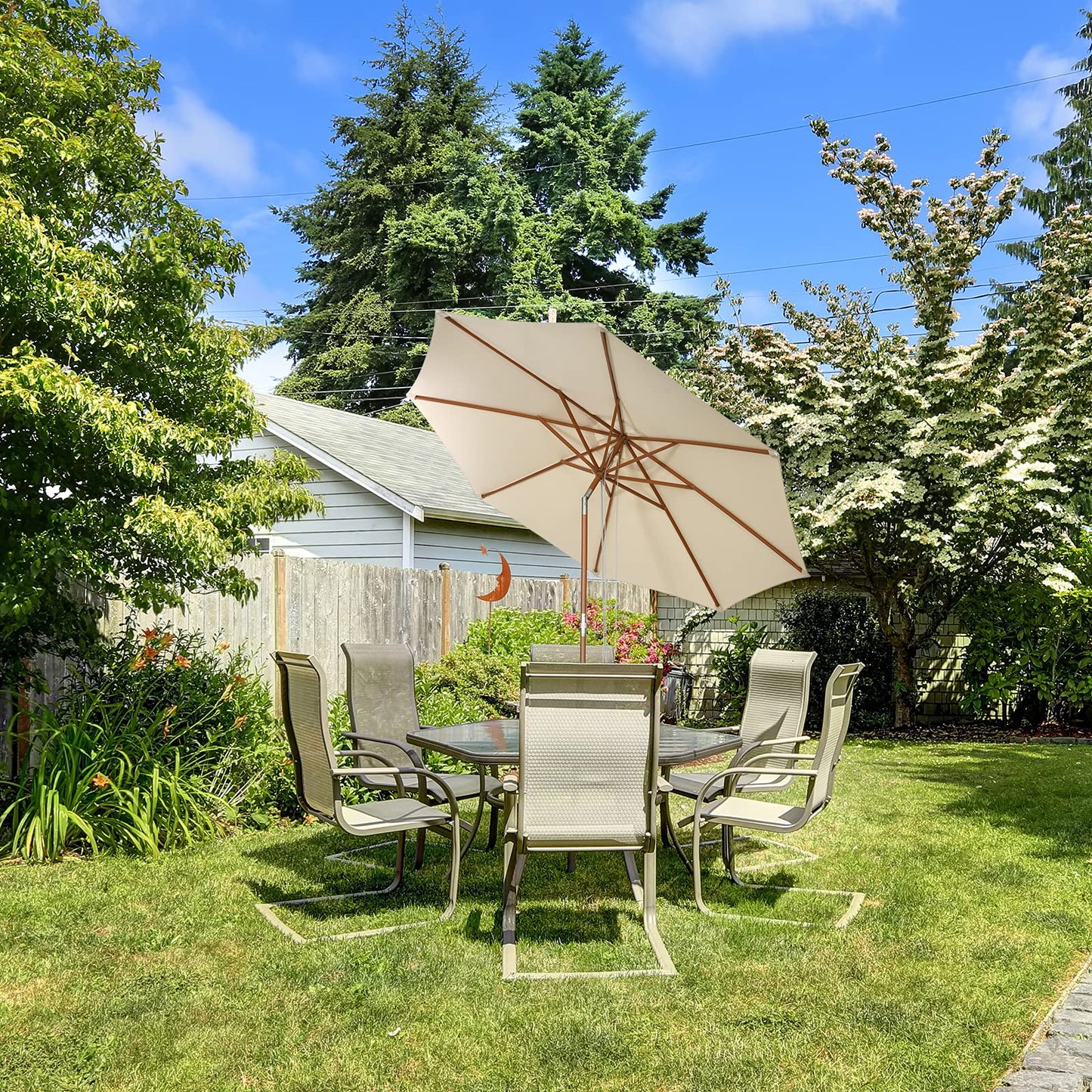 2.7/3m Wooden Patio Parasol Sun Shade Umbrella with 8 Ribs