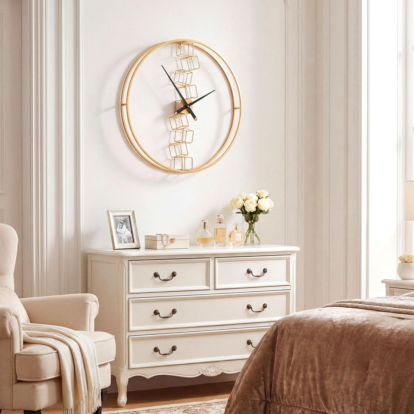Large Wall Clock, 27”/68cm Metal Non-Ticking Decorative Clock, Battery-Operated Wall Decoration