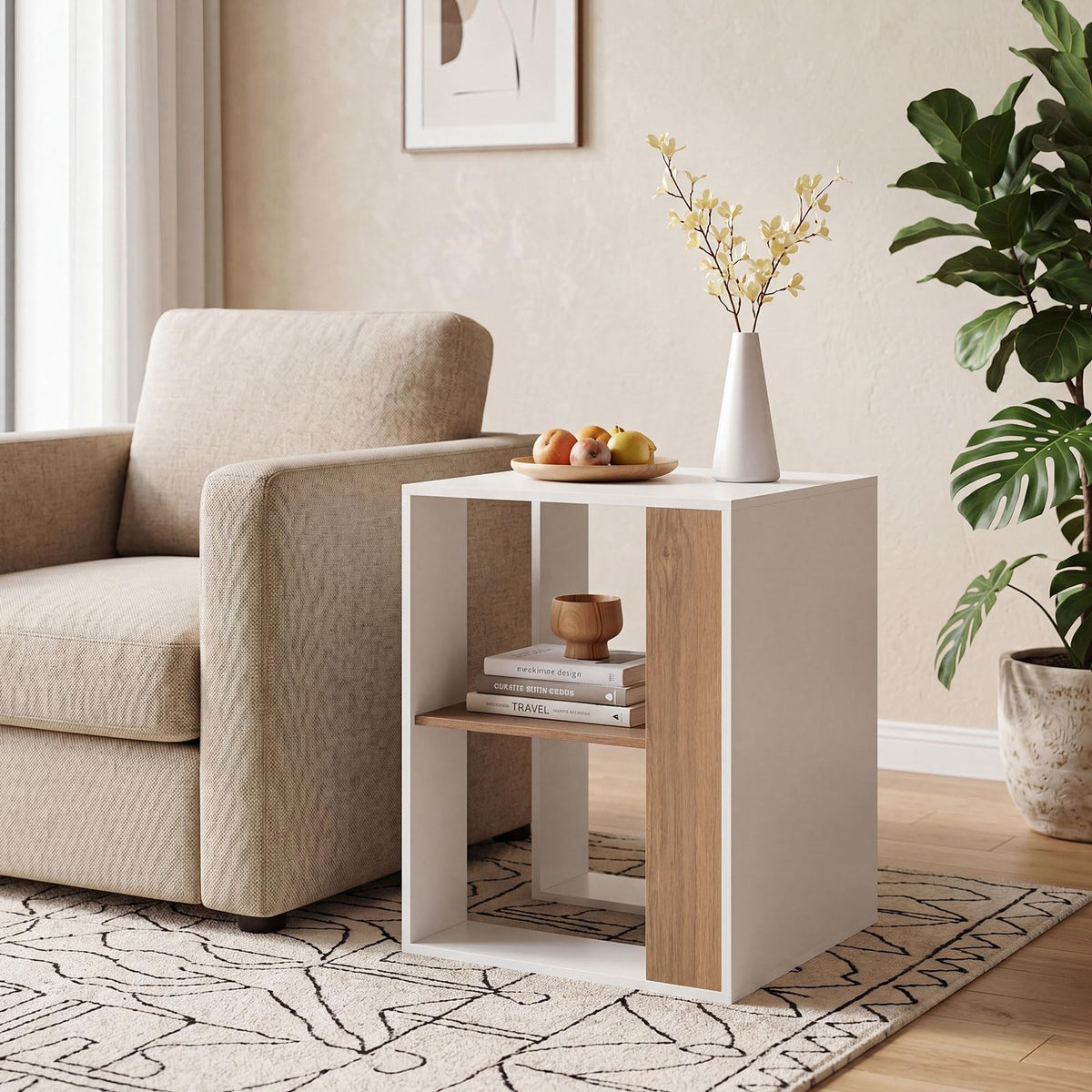 Sofa Side Table, 2-Tier Square End Table with Storage Shelf