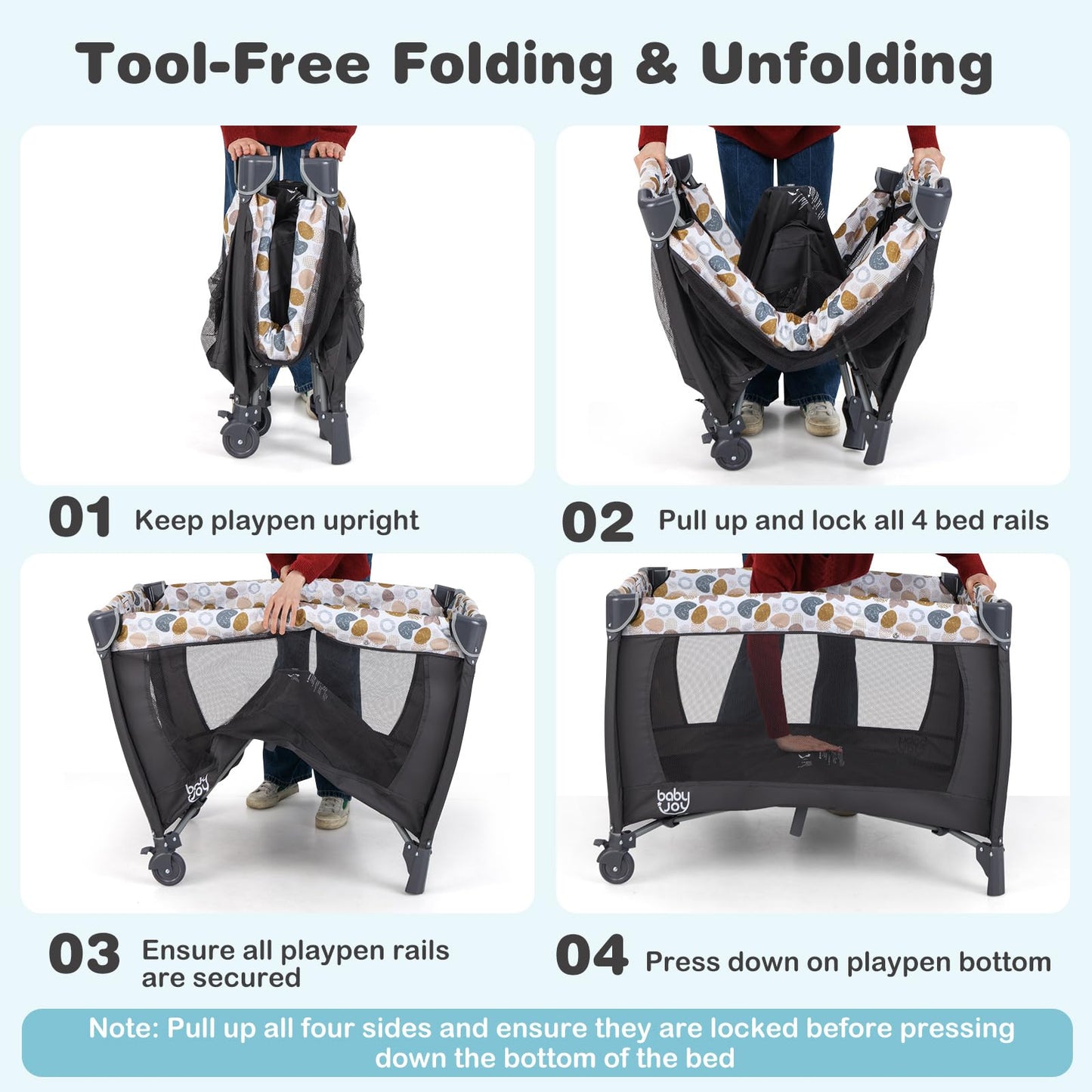 5 in 1 Travel Cot, Portable Baby Crib Bassinet with Rocking Bassinet & Diaper Changing Table