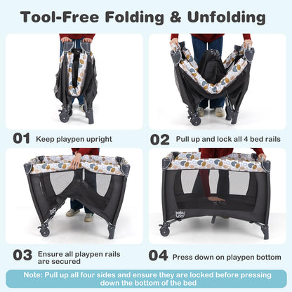 5 in 1 Travel Cot, Portable Baby Crib Bassinet with Rocking Bassinet & Diaper Changing Table