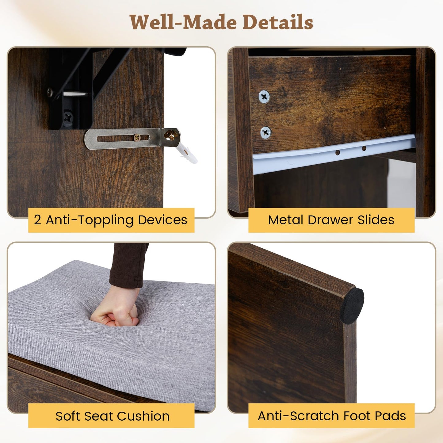 Small Dressing Table with 3-Color LED Lights Mirror and Stool