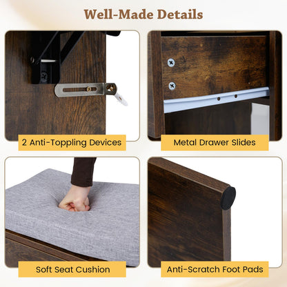 Small Dressing Table with 3-Color LED Lights Mirror and Stool