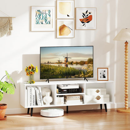 120cm Mid Century Modern TV Stand with Shelves and 5 Metal Legs