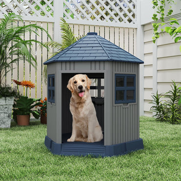 Outdoor Dog House with 2 Windows and Skylight for Small Medium Dogs