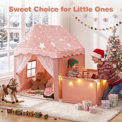 Kids Play Tent with Playpen, Padded Mat, Star Lights
