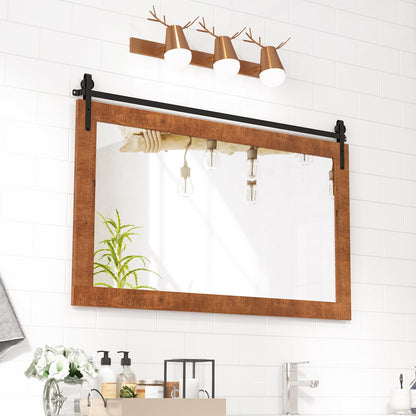 Farmhouse Bathroom Wall Mirror with Fir Wood Frame