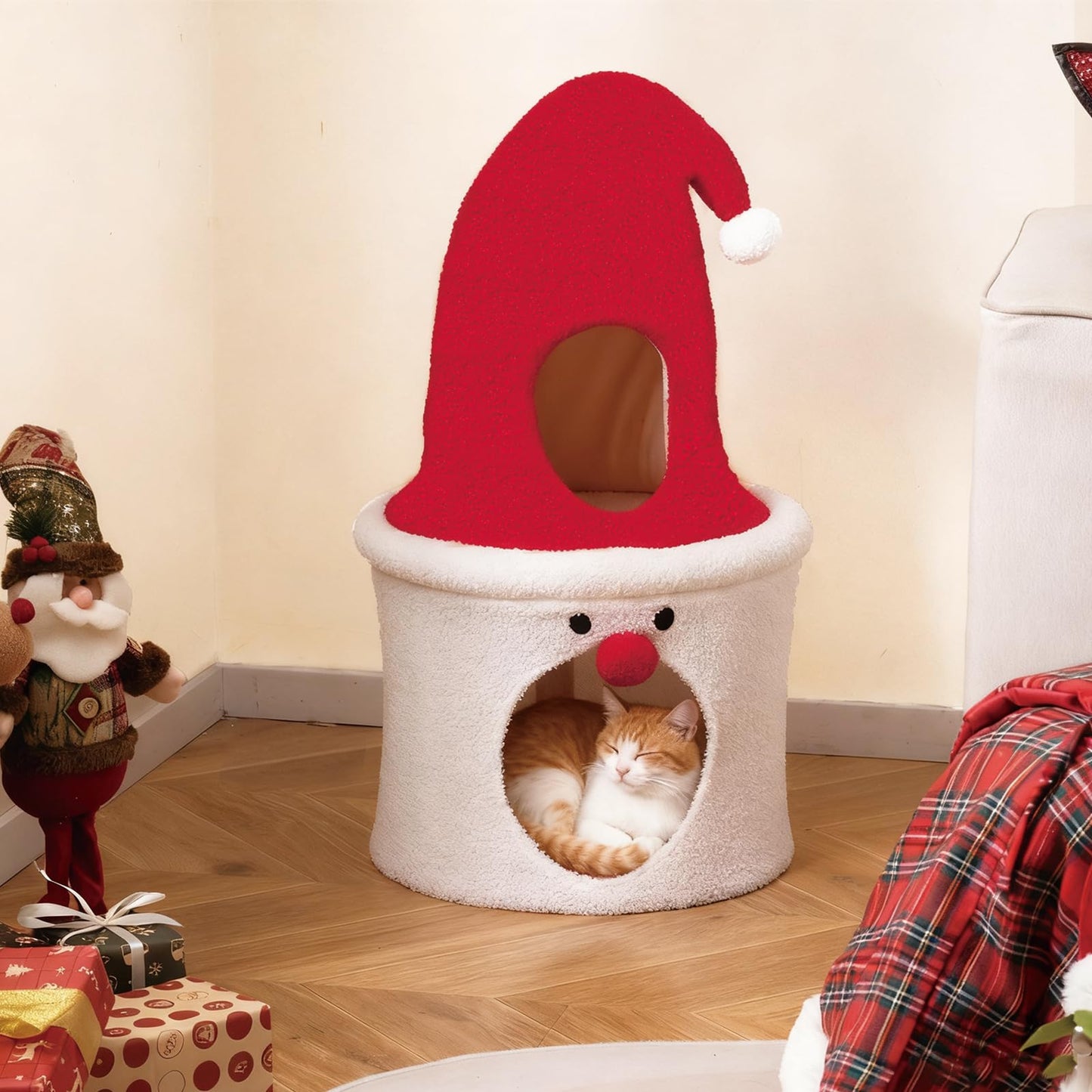 75CM Modern Cute Cat Tower with Enclosed Padded Top Perch and Condo