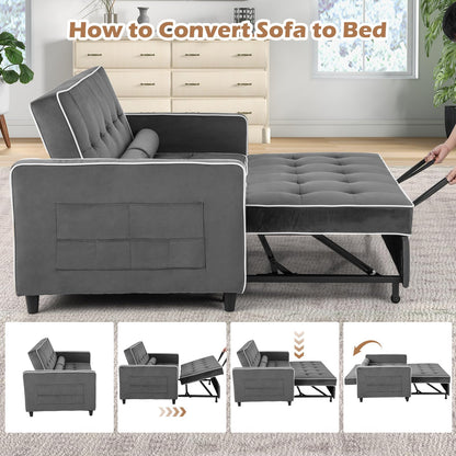 2-Seater Convertible Pull Out Sofa Bed with Adjustable Backrest and Pillows