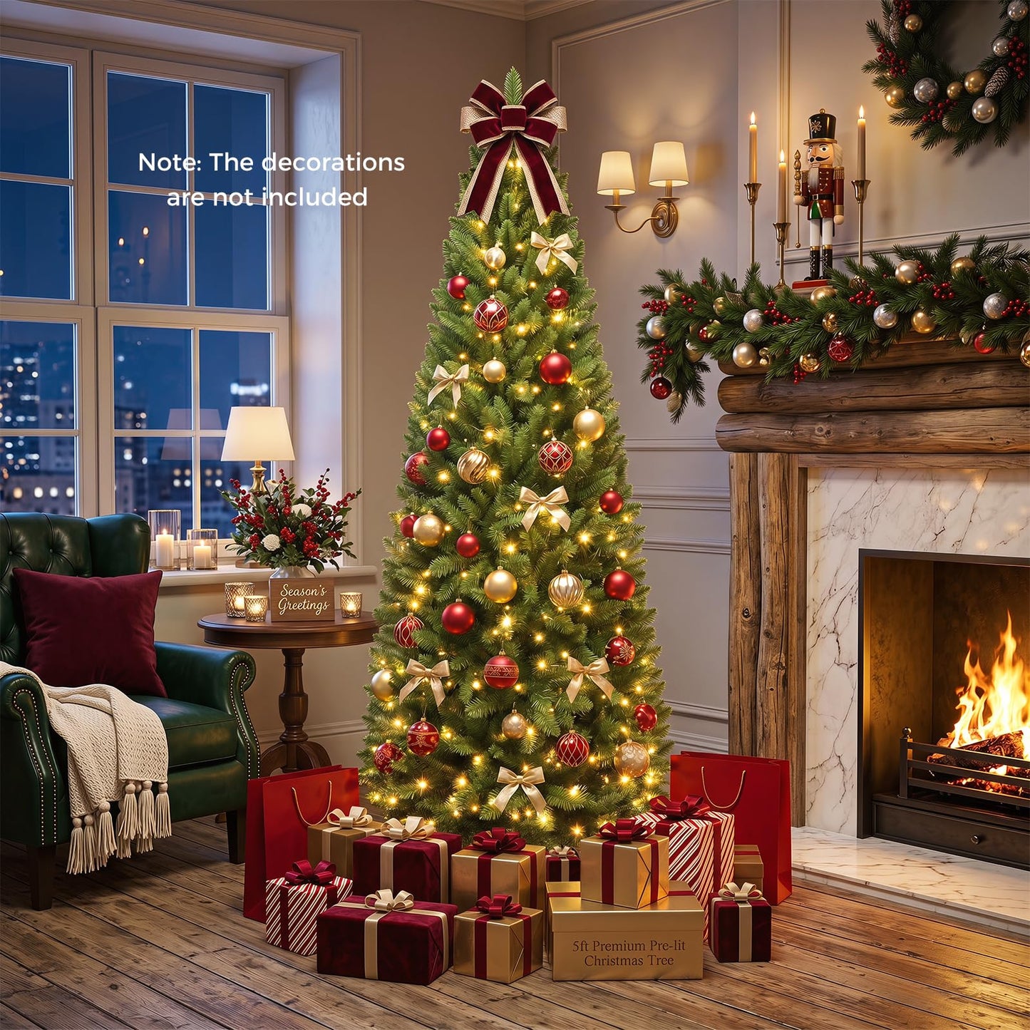 Pre-lit Slim Christmas Tree, Hinged Pencil Xmas Tree