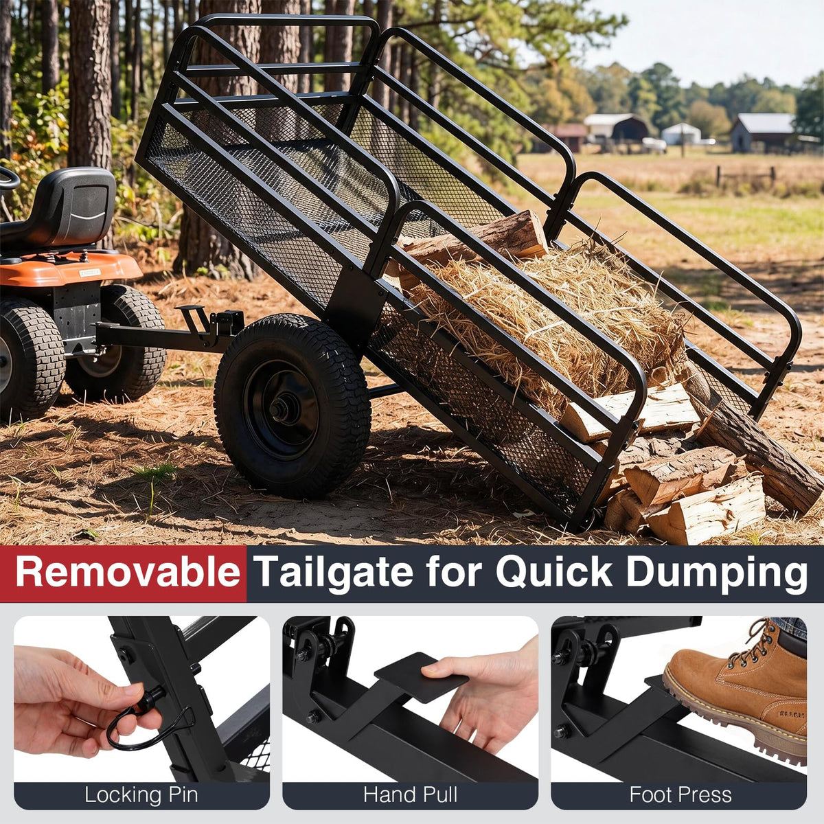 700 KG Capacity 0.5 m³ Heavy Duty Metal Dump Cart Trailer for ATV UTV Tractor