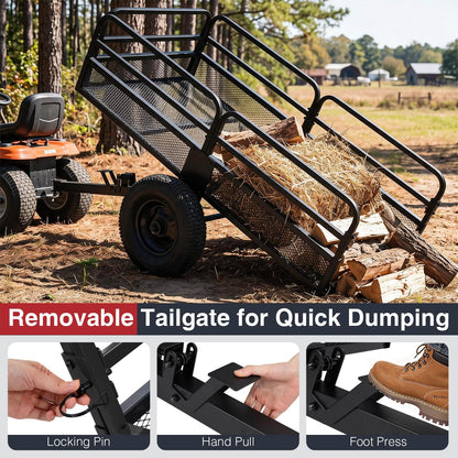 700 KG Capacity 0.5 m³ Heavy Duty Metal Dump Cart Trailer for ATV UTV Tractor
