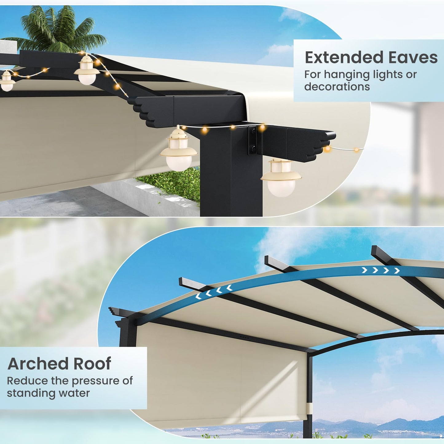305 x 305 x 218 cm Large Garden Pergola with Sun Shade Canopy