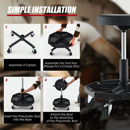 Rolling Mechanic Stool with Wheels & Tool Tray