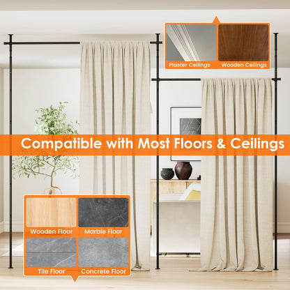 Room Divider Curtain Rod, No Drilling Adjustable Tension Rods Stand for Room Separation