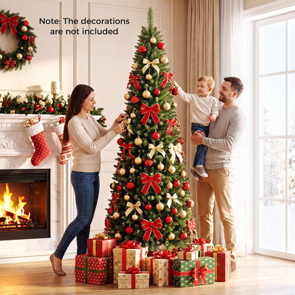 7FT Pre-Lit Artificial Christmas Tree, Slim Pencil Xmas Tree