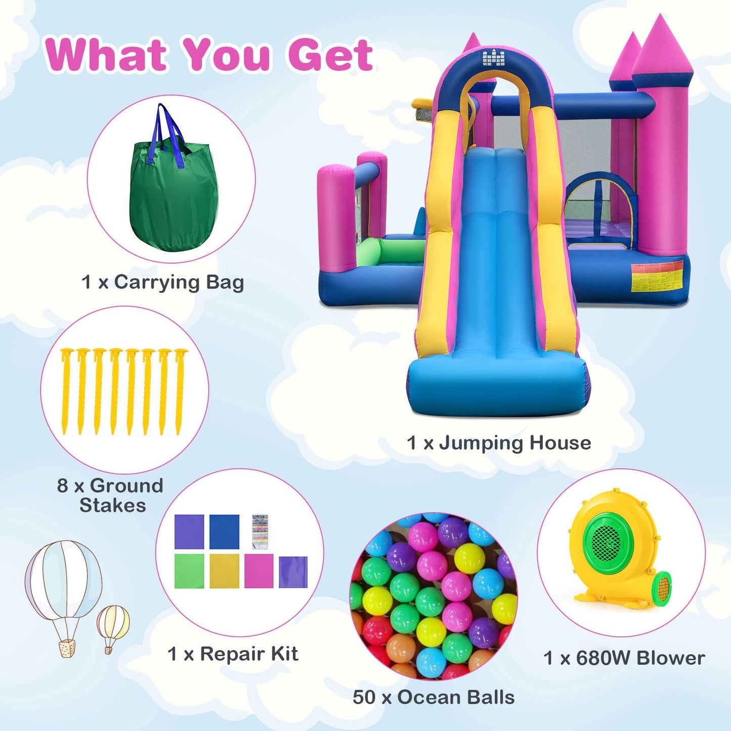 Inflatable Bouncy Castle, Kids Bounce House with 680W Blower