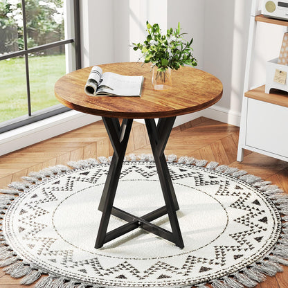 80cm Round Dining Table with Metal Pedestal Base and Adjustable Foot Pads