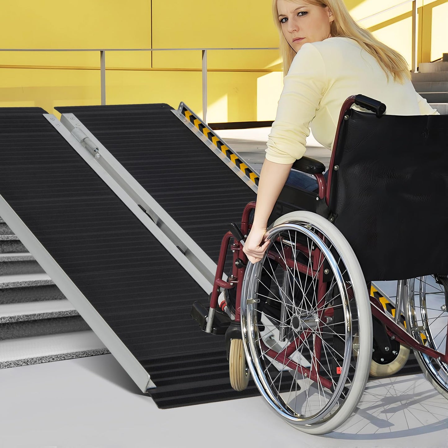 Portable Aluminum Wheelchair Ramp with Transition Plate