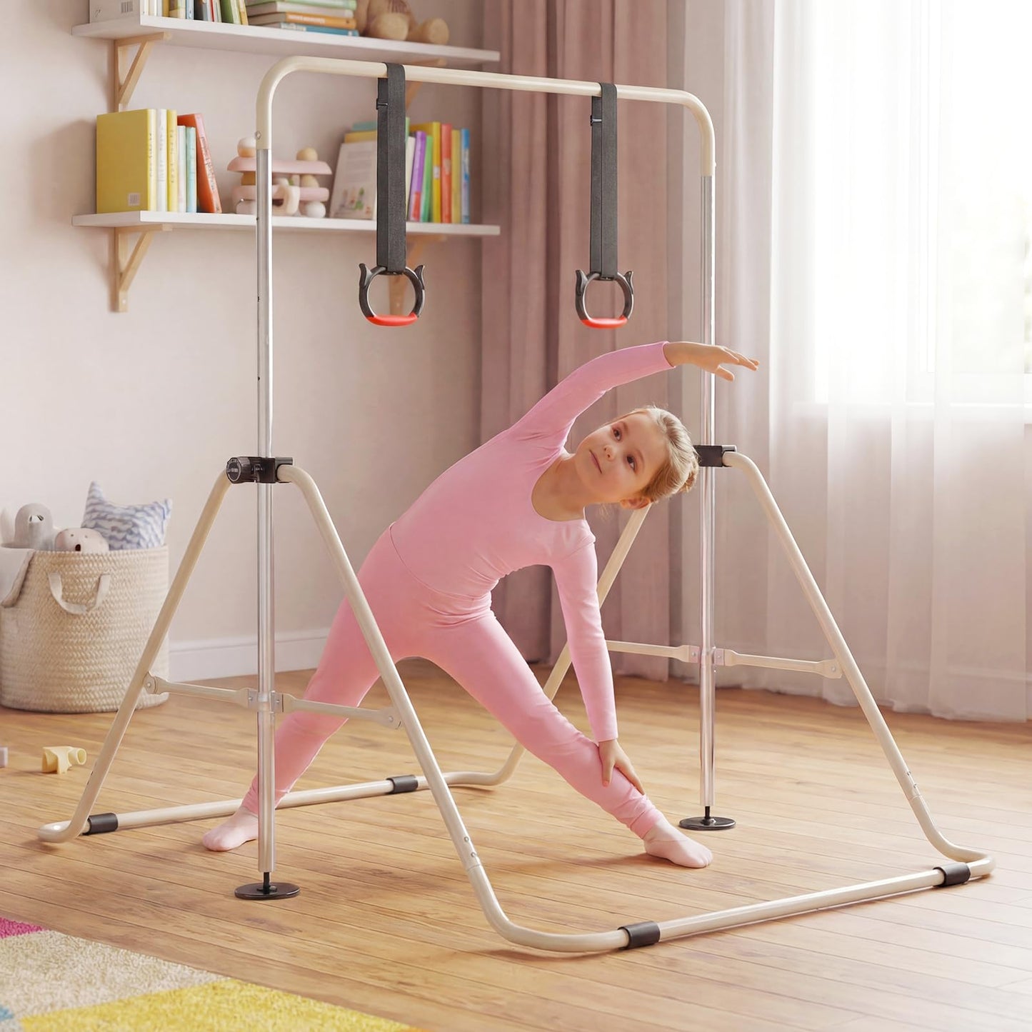 Folding Gymnastics Bar, Height Adjustable Horizontal Kip Bars with Anti-slip Base