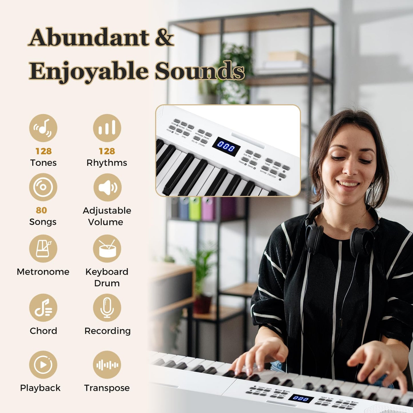 61 Key Folding Digital Piano Keyboard, Portable Full Size Electric Piano