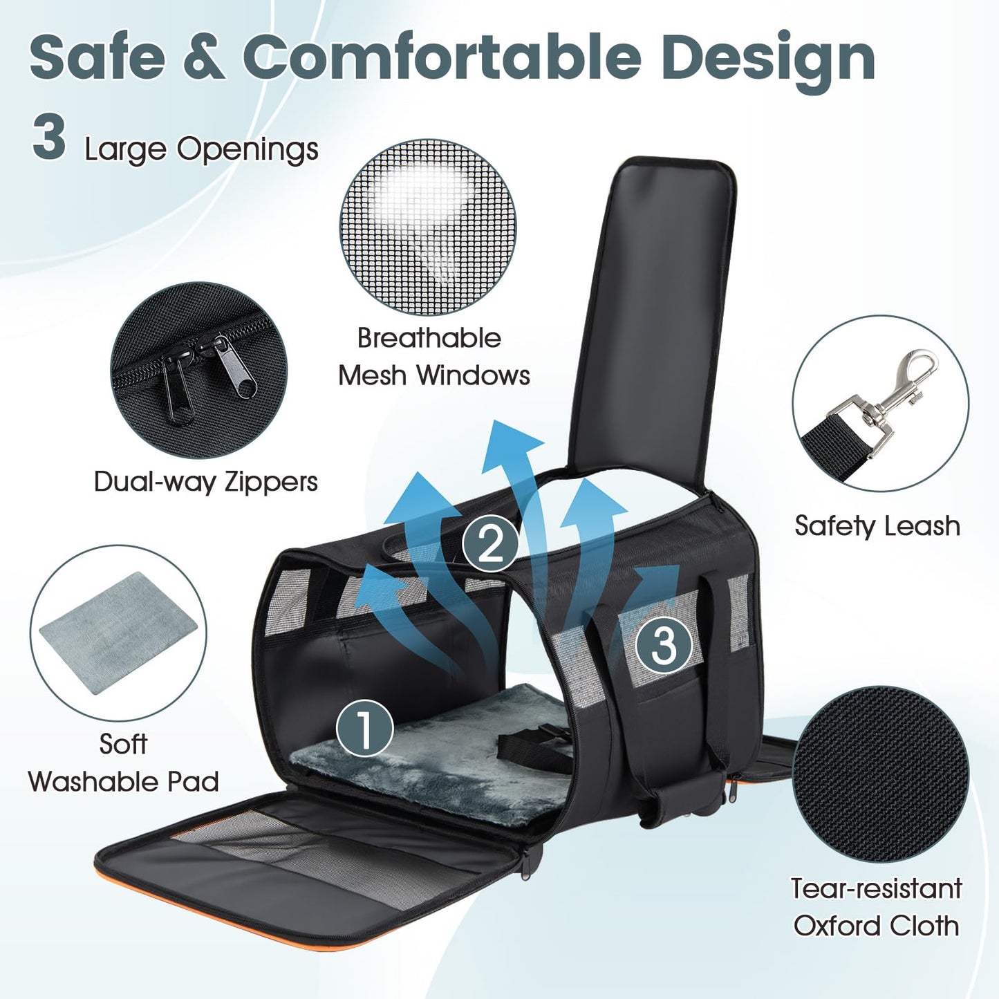 Rolling Pet Carrier with Telescopic Handle and Washable Pad for Dogs and Cats