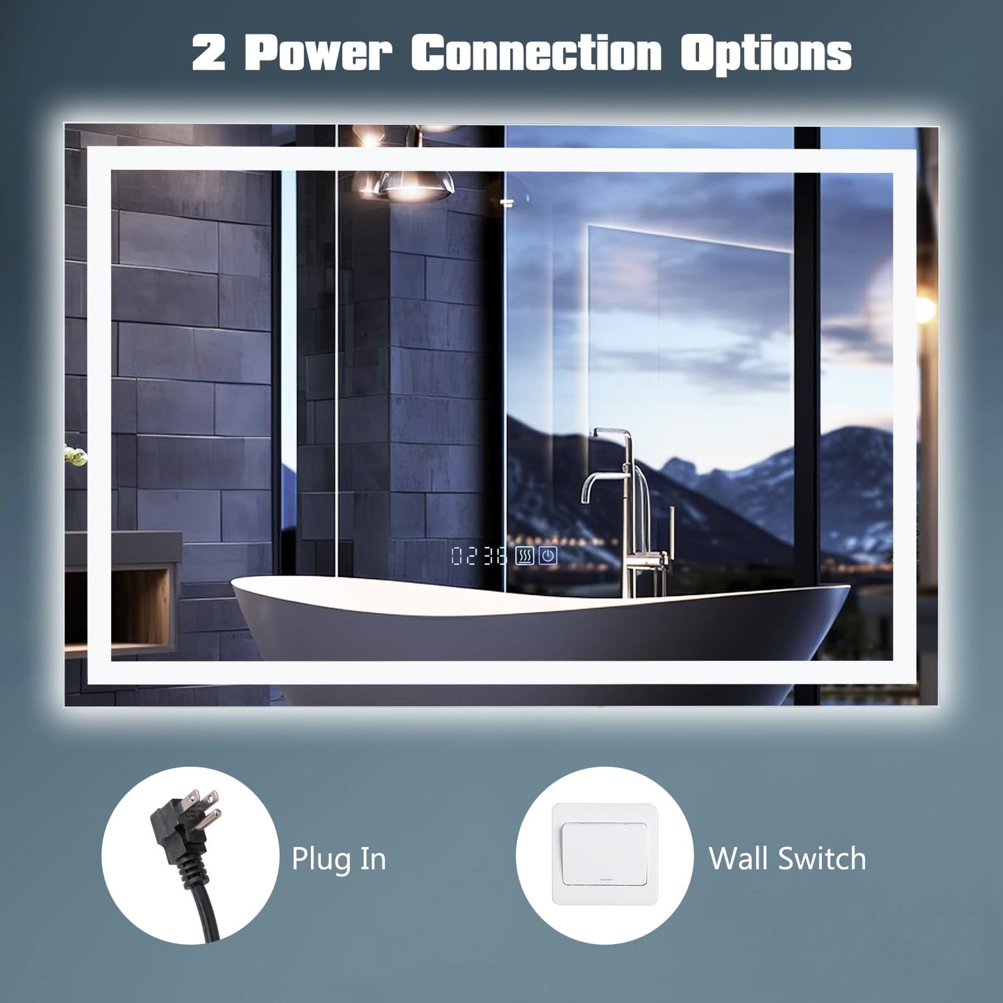 60 x 40/75 x 50 CM LED Wall Mounted Rectangle Mirror with 3-Color Dimmable Lights