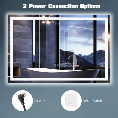 60 x 40/75 x 50 CM LED Wall Mounted Rectangle Mirror with 3-Color Dimmable Lights