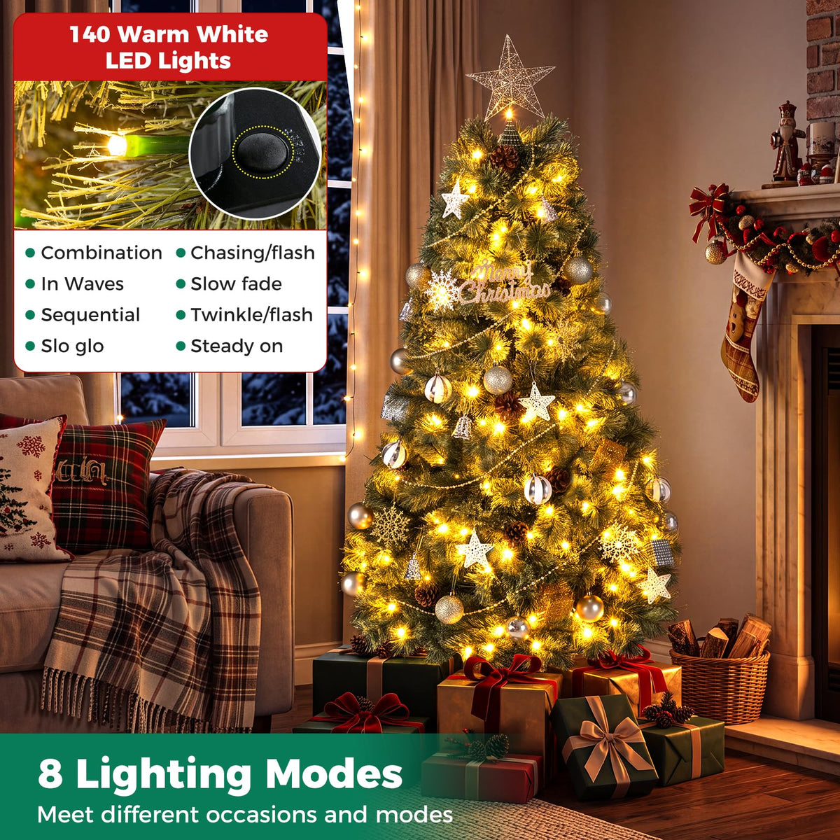 5FT Pre-Lit Artificial Christmas Tree, Hinged Holiday Xmas Tree