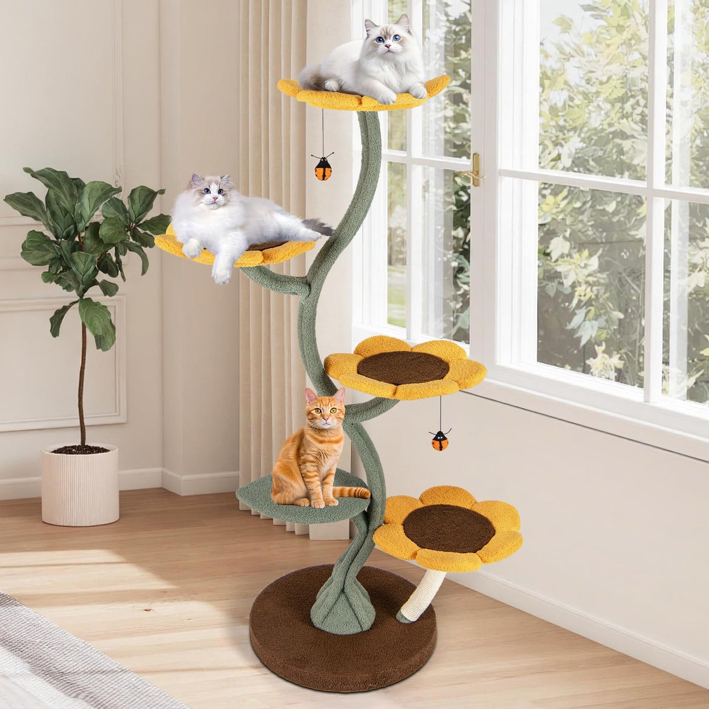 Cat Tree, 175cm Tall Cat Tower with 4 Flower-shaped Platforms